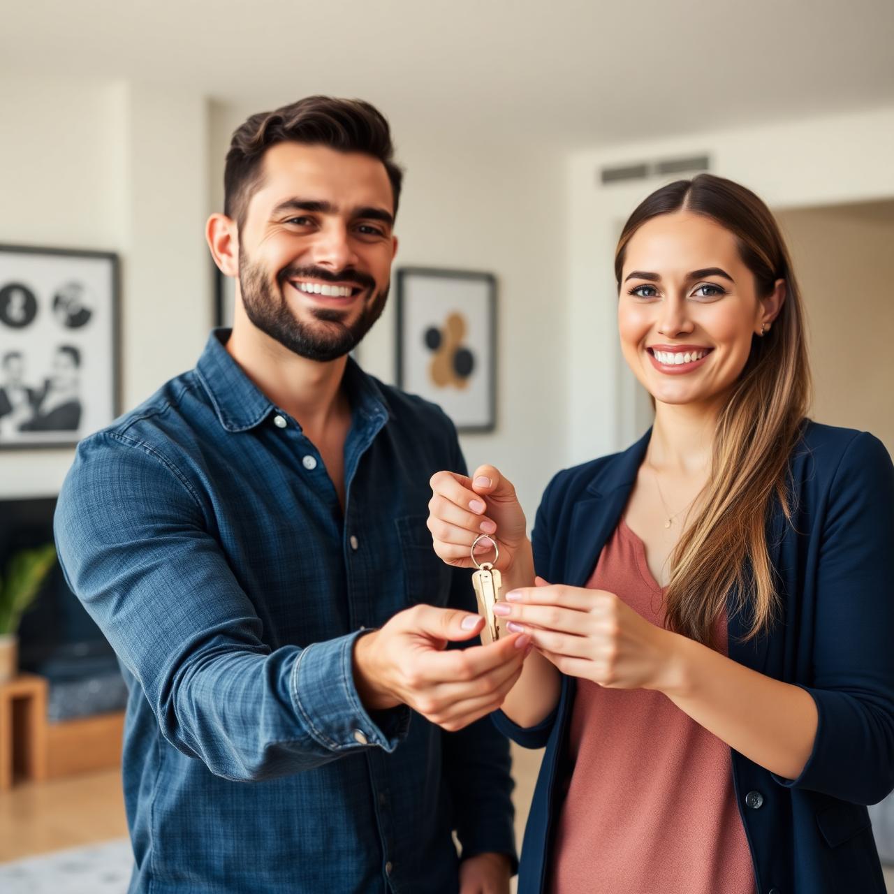 Casal recebendo as chaves da nova casa com a Pratika